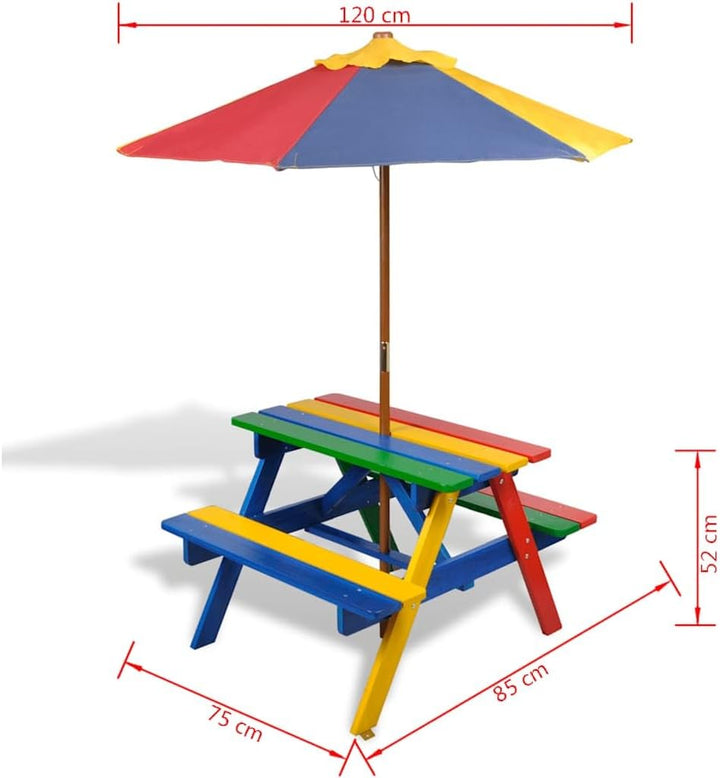 vidaXL Kinder Picknicktisch Sonnenschirm Picknick Set Gartenmöbel Bank Tisch