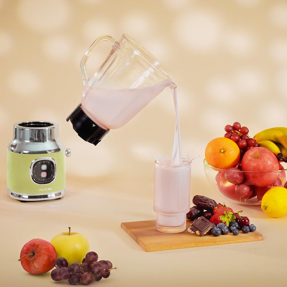 Cecotec Standmixer Retro RetroTwist Green. 800W Maximale Leistung, Pulse-Funktion, 4-Klingen-Messer