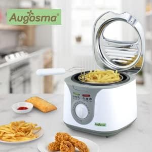Augosma Mini Fritteuse Mit öl | 1200-1450W l Kapazität: 2 Liter l Sichtfenster l Frittierkorb aus Ed