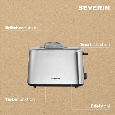 SEVERIN Turbo Toaster, Toaster mit Brötchenaufsatz, Edelstahl Toaster für 50%* schneller gebräuntes