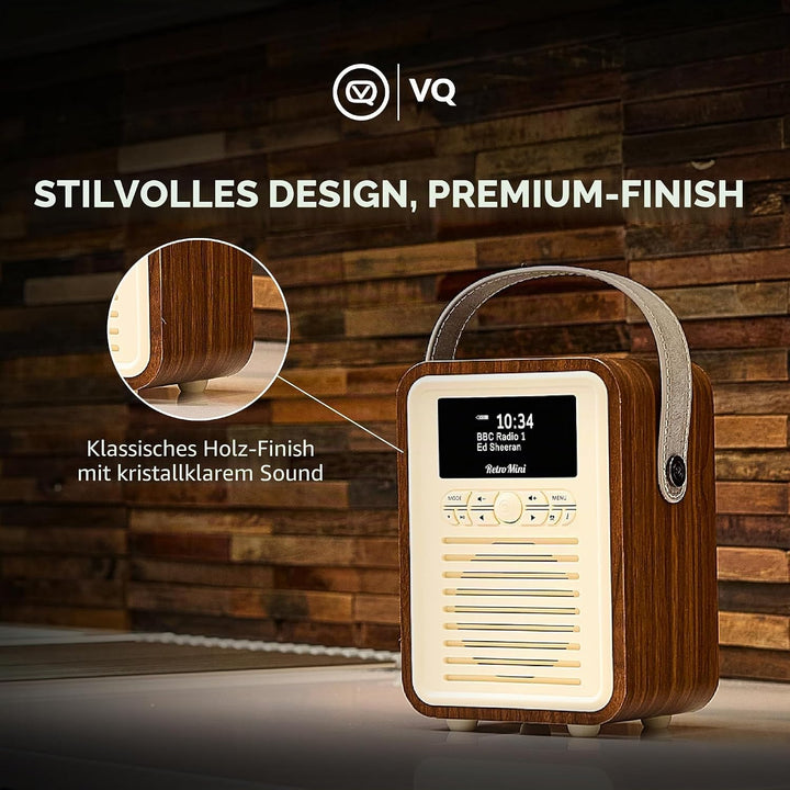 VQ Retro Mini Tragbares Radio mit Bluetooth-Lautsprecherein, DAB-Radio mit UKW und 60 Voreinstellung