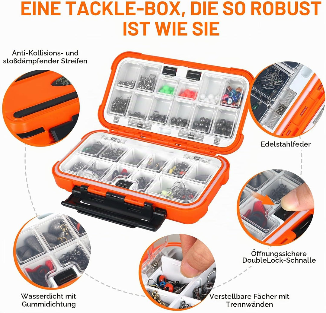 Leeko 316 Stück Angelzubehör-Set mit Wasserdichter Angelkoffer inklusive Bleihaken, Bleidrops, Wirbe