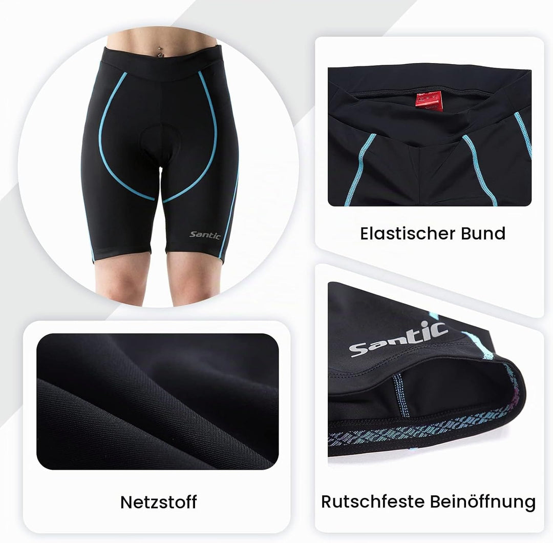 Santic Gepolsterte Kurz-Radlerhose für Damen mit 3D-Polstereinsatz Praktischer Seitentasche und UPF