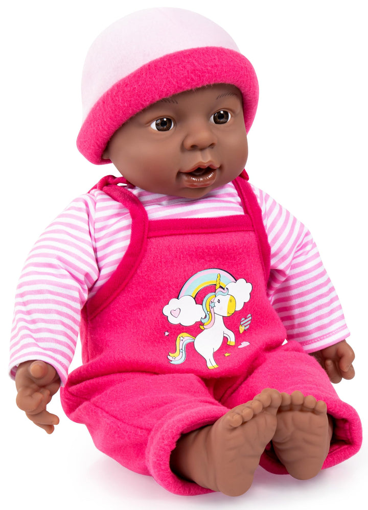 Bayer Design 94001AI Funktionspuppe, Babypuppe Brooky Girl, Mädchen, 12 Babylaute, 40cm, dunkelhäuti