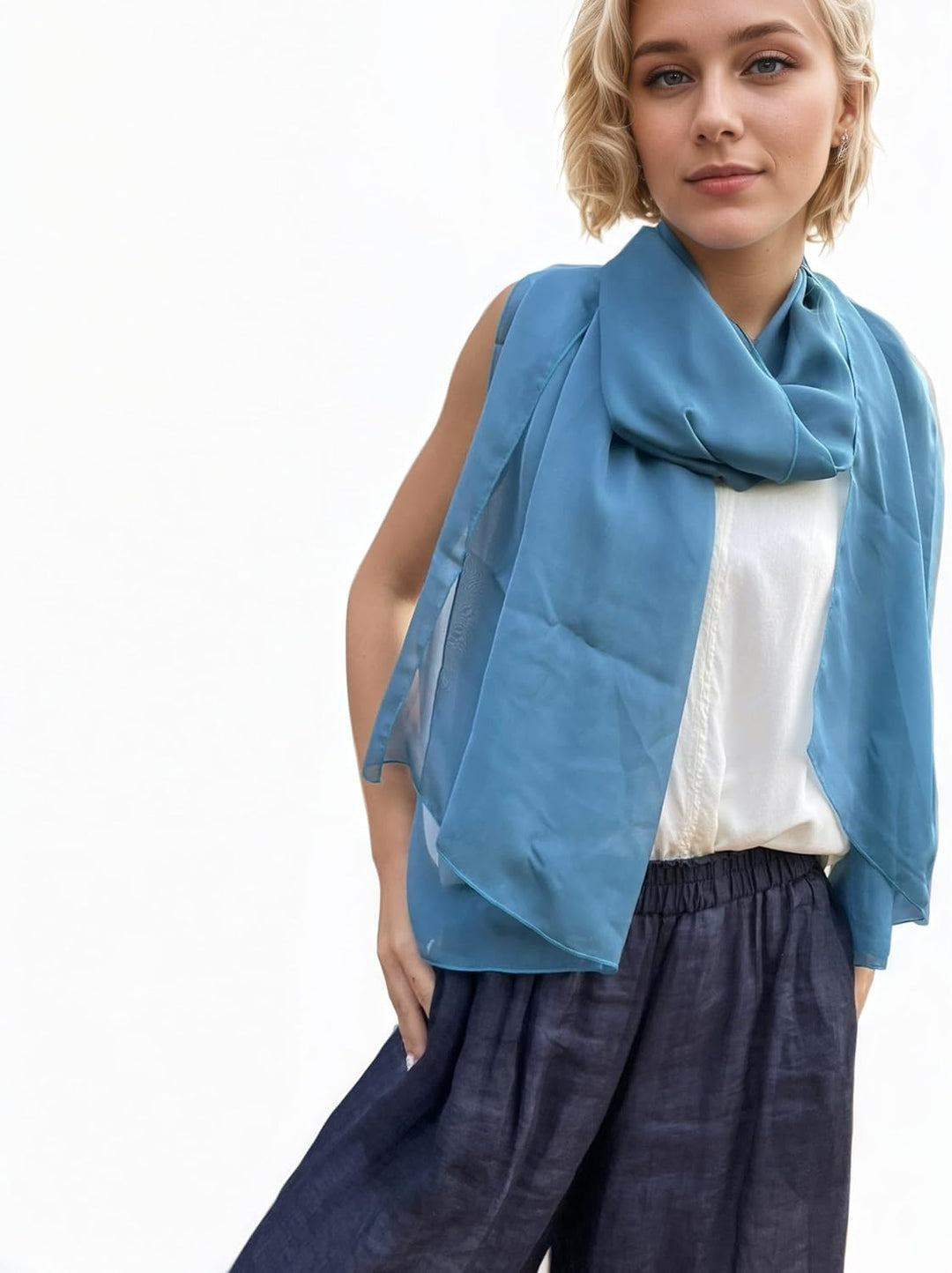 Damen Unifarbe Seidentaft 100% Chiffon Seide festlich Stola Schultertuch Schal für Abendkleider 200