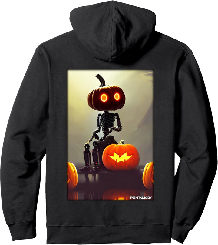 Roboter Halloween Kürbis Zukunft Wissenschaft Sci-Fi Pullover Hoodie