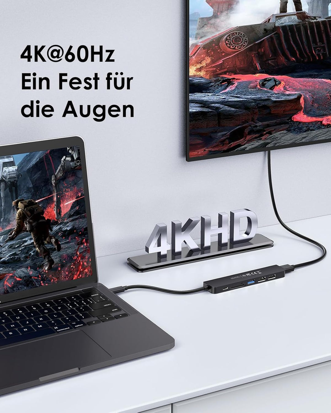 LENTION USB C Hub mit 100W PD Aufladung, 4K@60Hz HDMI, SD/TF Kartenleser, USB 3.0, Adapter USB C kom