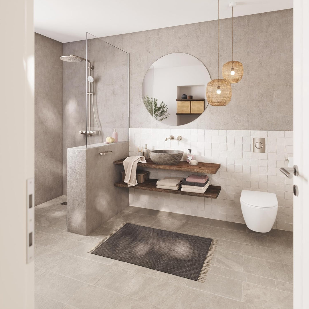 GROHE Essence - 2-Loch Waschtischarmatur (wassersparend, Wandmontage, Ausladung: 230 mm), supersteel