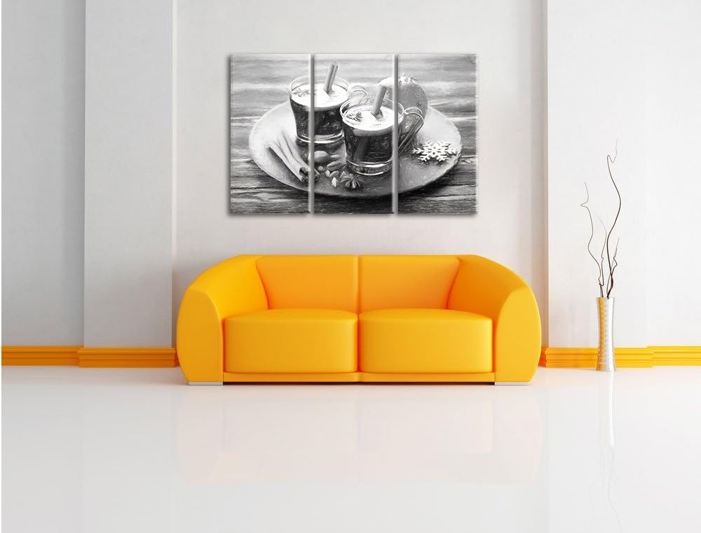 Pixxprint Aromatischer Glühwein mit Zimt Kohle Zeichnung Effekt 3-Teiler Leinwandbild 120x80 Bild au