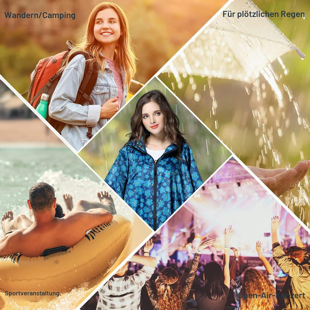 SOPPY Regenmantel für Frauen, Langer Regenponcho wasserdichte Regenbekleidung Regenjacke Winddichte