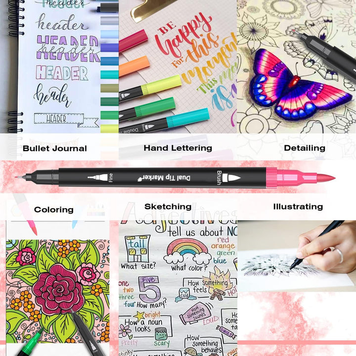 TrendGate Dual Brush Pen Set, 132 Farben Fineliner und Pinselstifte Set, Doppel Filzstifte Dicke und