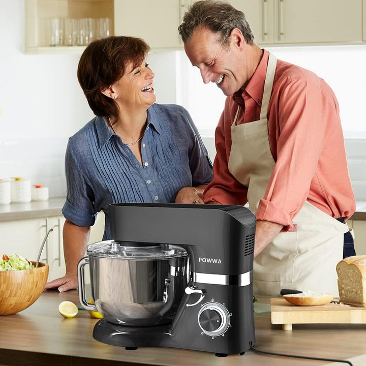 Küchenmaschine, POWWA 5,5 L Rührmaschine Knetmaschine, 6+1 Geschwindigkeit Teigmaschine,1500W Teigkn