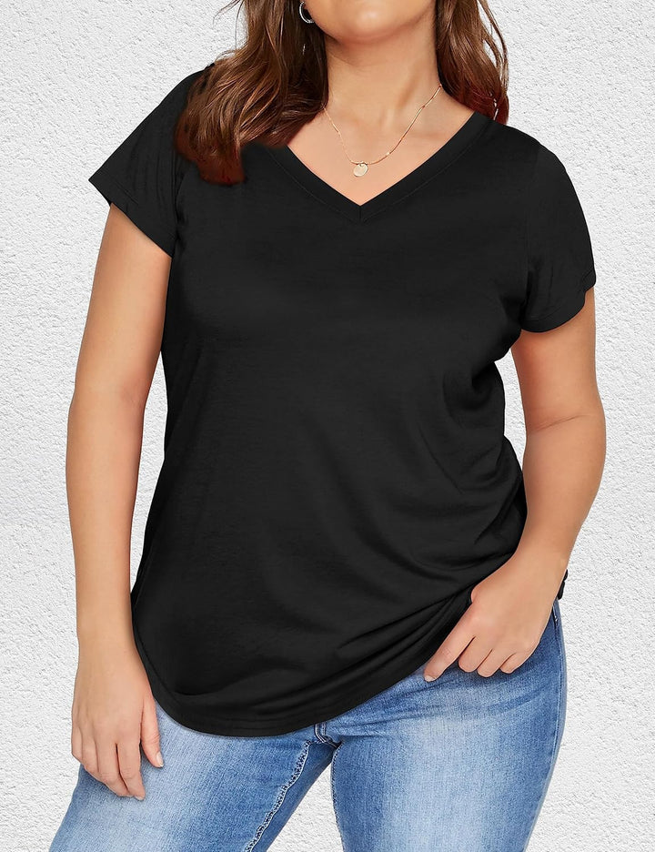 Florboom Damen Tshirt Langarm/Kurzarm V Ausschnitt Oberteil Sommer Basic Shirt, S Milla- Aschwarz