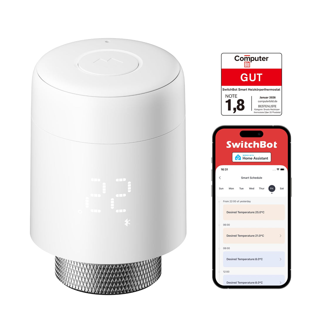 SwitchBot Smart Heizkörperthermostat, Bluetooth-Thermostat mit App-Streuerung&Zeitplanung, Energiese