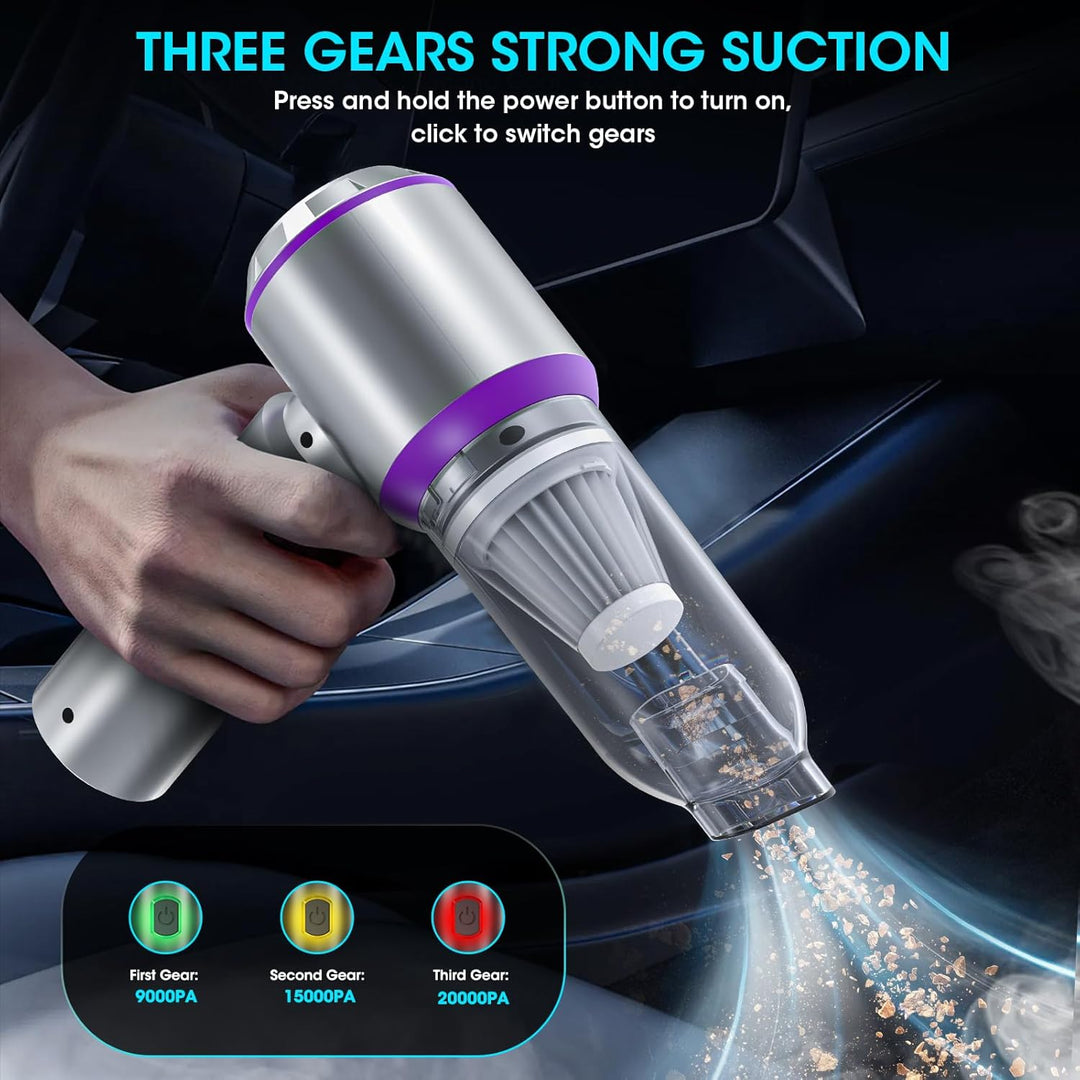 Handstaubsauger Akku, 20000PA Handstaubsauger Kabellos mit Bürstenloser Motor, 4-in-1 Autostaubsauge