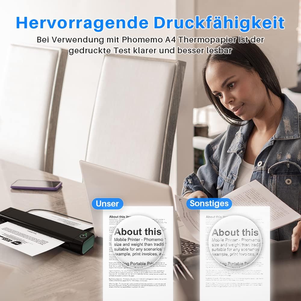 Phomemo M08F Mobiler Drucker A4 für Unterwegs Bluetooth Kleiner Thermodrucker - Portable Printer Kom