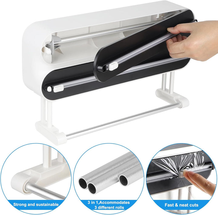 DBREAKS Wandrollenhalter Küche 3-in-1 Frischhaltefolienspender, küchenrollenhalter magnetisch, Frisc