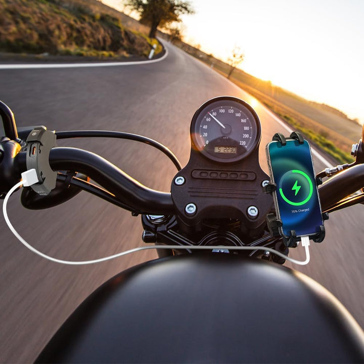 URAQT 48W USB C Steckdose 12V Motorrad Ladegerät, Moto Telefon Ladegerät, QC3.0 USB-A und Typ-C Wass