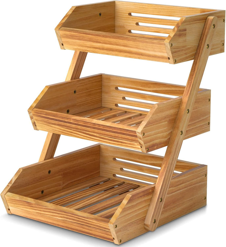 Calm Cozy Obstkorb aus Holz 3 Etagen, Gemüsekorb Obst Etagere, Aufbewahrung Halter für Obst, Kuchen,