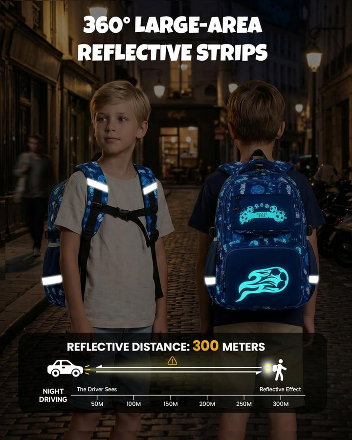 Amythe Schulrucksack Jungen Teenager, Schultasche Kinder mit Reflektoren für 1. bis 4. Klasse, Leuch