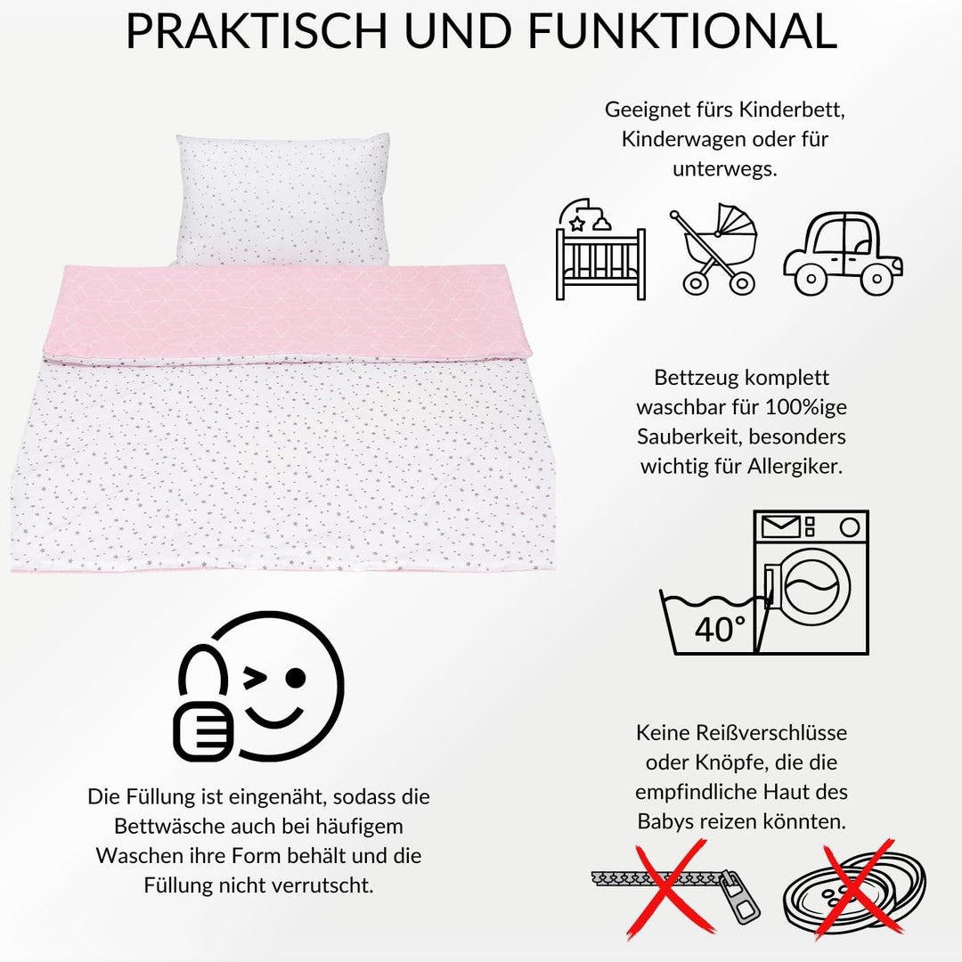 Bellochi Multifunktional Baby Decke Set - Doppelseitig Baby Bettwäsche 75x100 cm und Kissen 30x40cm