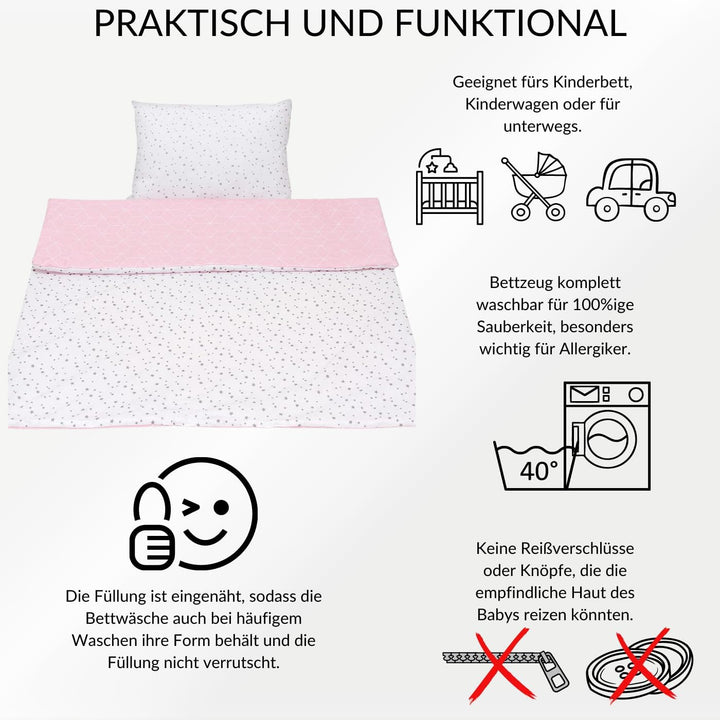 Bellochi Multifunktional Baby Decke Set - Doppelseitig Baby Bettwäsche 75x100 cm und Kissen 30x40cm
