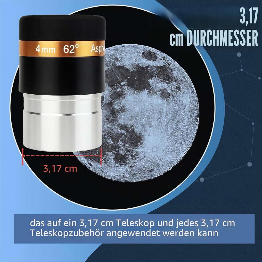Svbony Okular 4mm, 1,25” Teleskop Okular Asphärische Linse 62° Weitwinkelokular, Scharfe Bilder Kont