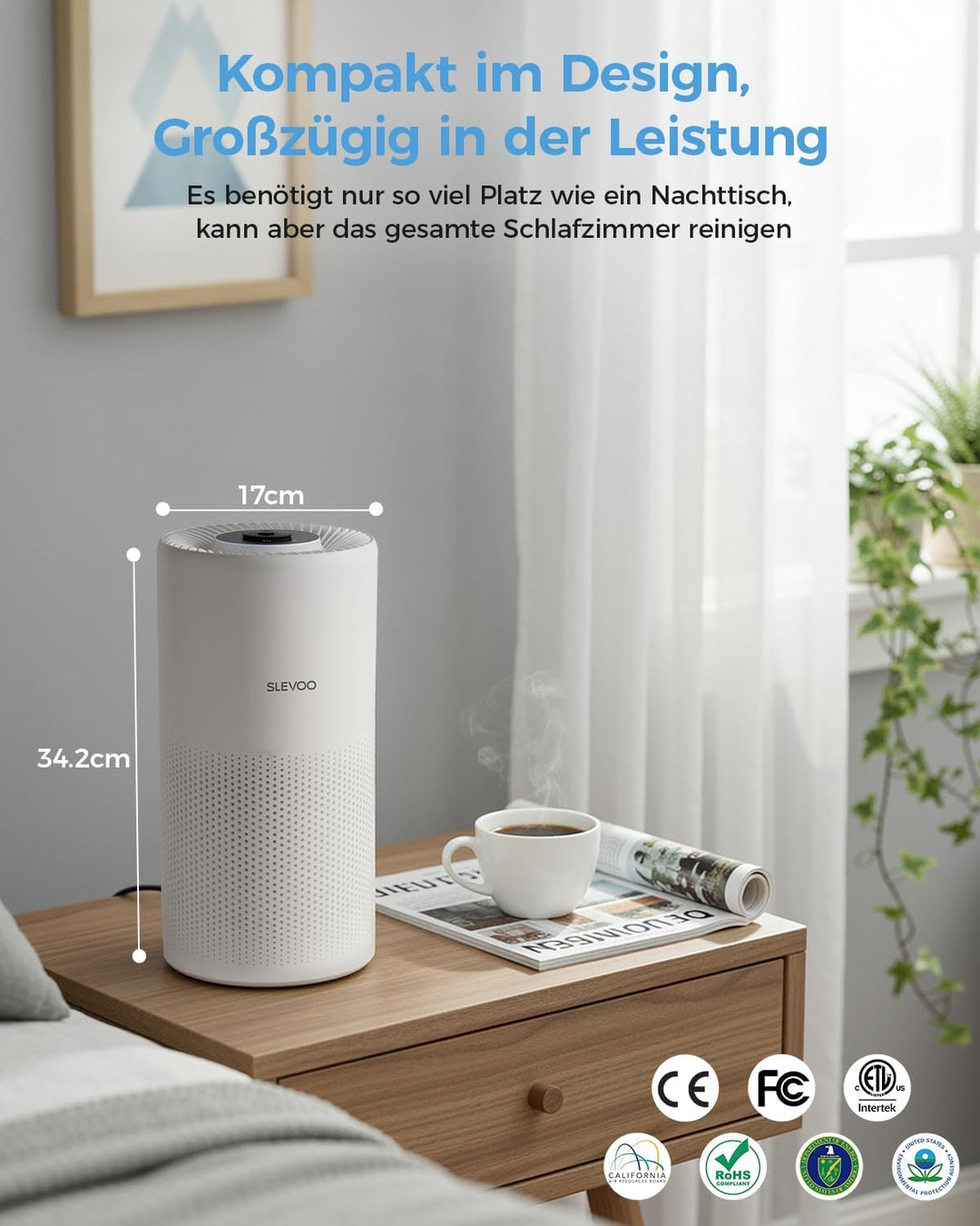 Luftreiniger für grosse Räume bis zu 102 m² ideal für Schlafzimmer in nur 1 Stunde, H13 True HEPA Lu