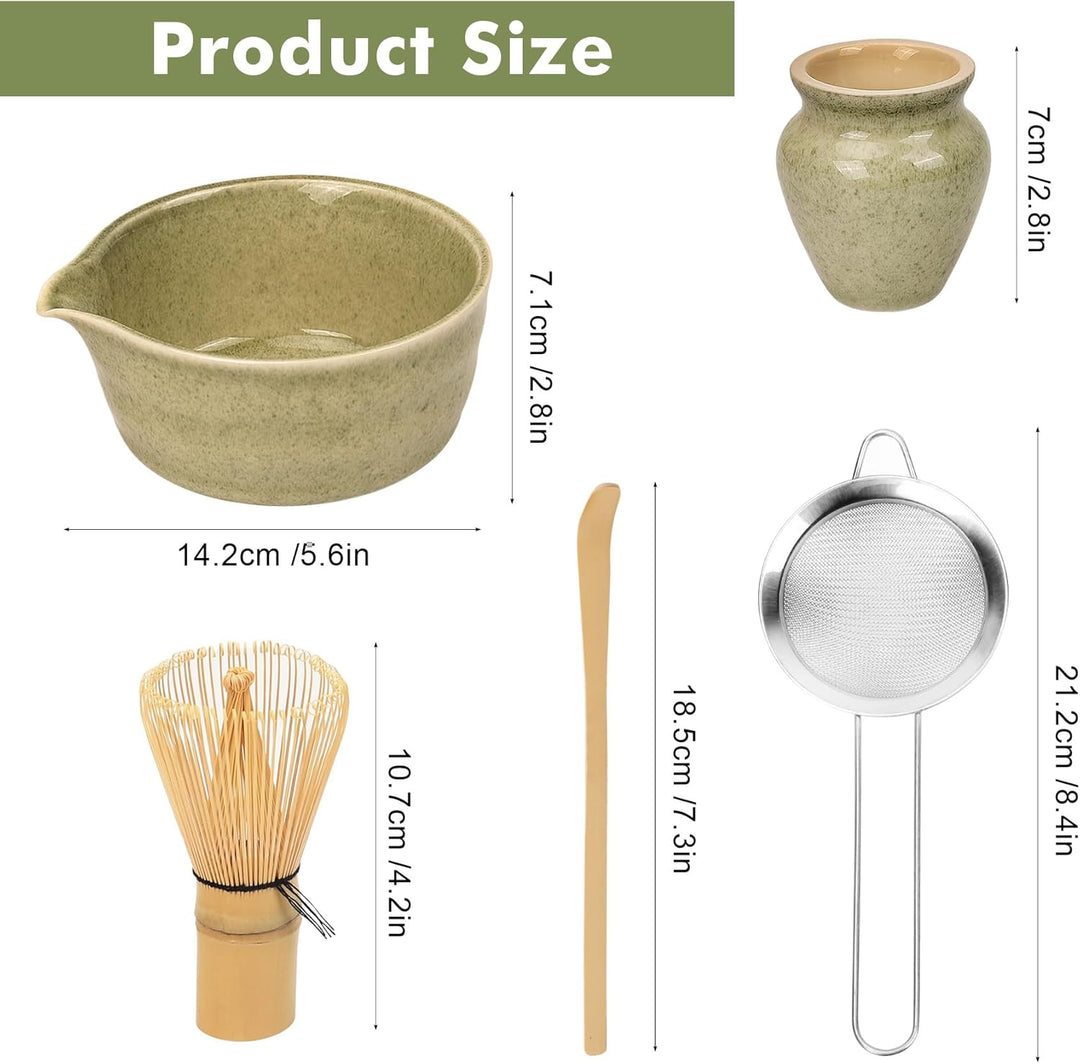 Premium Matcha Tee Set mit Bambusbesen, Keramikschale, Schaufel & Halter - Komplettes Set für Tradit