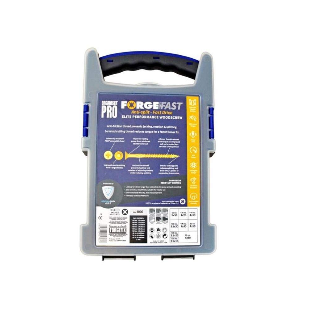Forgefix FORFFP1000Y Forgefast Pozi kompatibel Elite Performance Holz Schraube Organiser – Silber, s