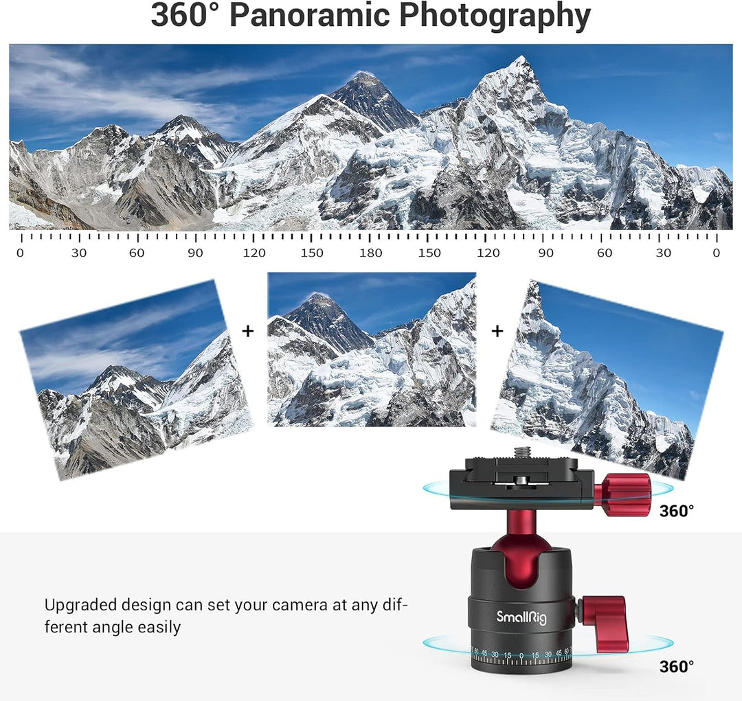 SMALLRIG 360° Kugelkopf mit 1/4 Zoll Schraubbefestigung Aluminium Mini Stativkopf für Canon/für Sony