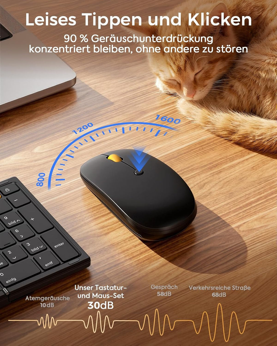 MoKo Faltbare Bluetooth Tastatur mit Maus, QWERTZ Deutsches Layout, Kabellose 2.4G + Dual Bluetooth