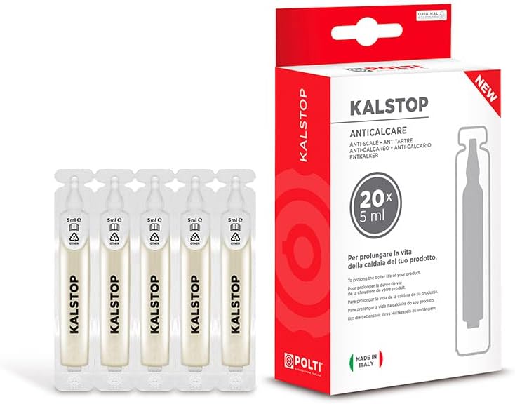 POLTI Kalstop PAEU0094, Biologisch abbaubarer Kalkentferner für Kesselgeräte, 20 Einwegfläschchen à