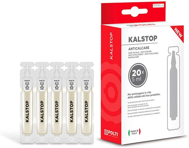 POLTI Kalstop PAEU0094, Biologisch abbaubarer Kalkentferner für Kesselgeräte, 20 Einwegfläschchen à