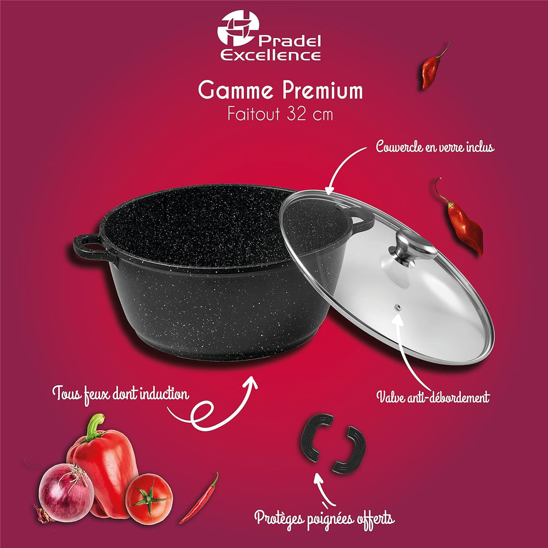 Pradel Excellence 52342M, Aluminiumguss, Durchmesser 32 cm, Schwarz Kochtopf, Aluminium
