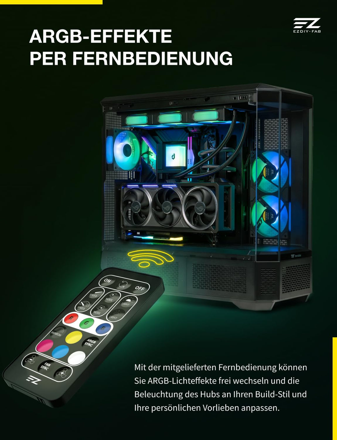 EZDIY-FAB FH01 8-Port ARGB PWM Fan Hub Controller,Duale SATA-Kabel,Schwarz, Schwarz