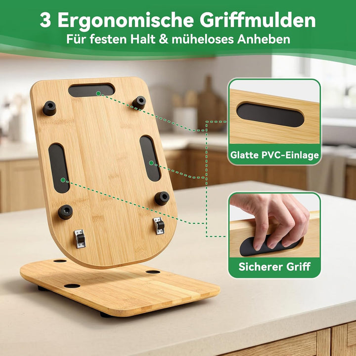 Gleitbrett für Thermomix TM7, Rollbrett aus 15mm Bambus für Thermomix mit Rollen &amp; Gummifüssen, stab