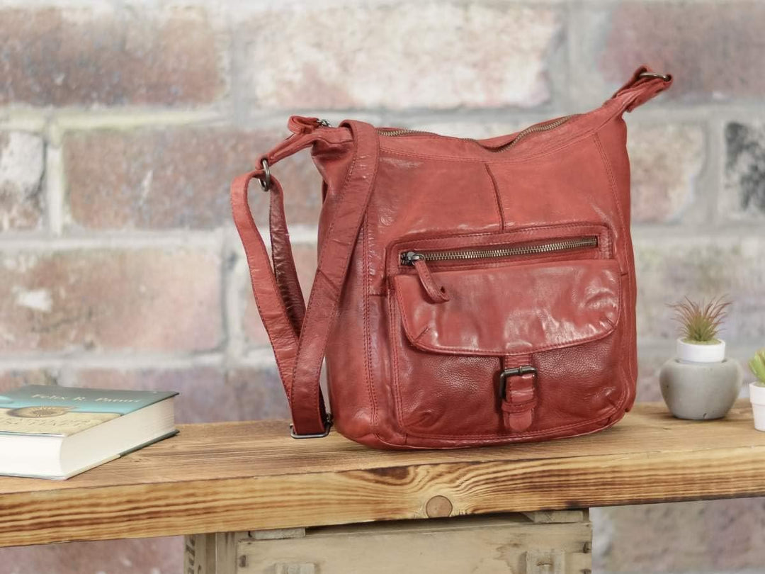 Bear Design Damen Tasche Ledertasche Umhängetasche Schultertasche rot
