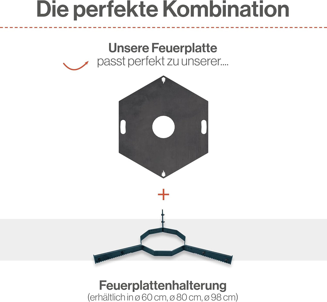 Feuerfest 123 - Feuerplatte Eckig [Ø 60 cm] - Für Feuertonnen, Kugelgrills & Feuerschalen - Universa