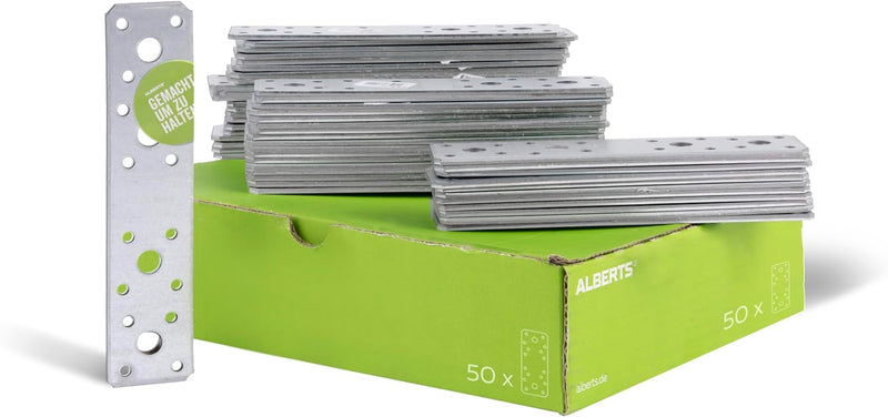 Alberts 846374 Flachverbinder | sendzimirverzinkt | 180 x 40 mm | 50er Set 180 x 40 mm / 50 Stk. Sin