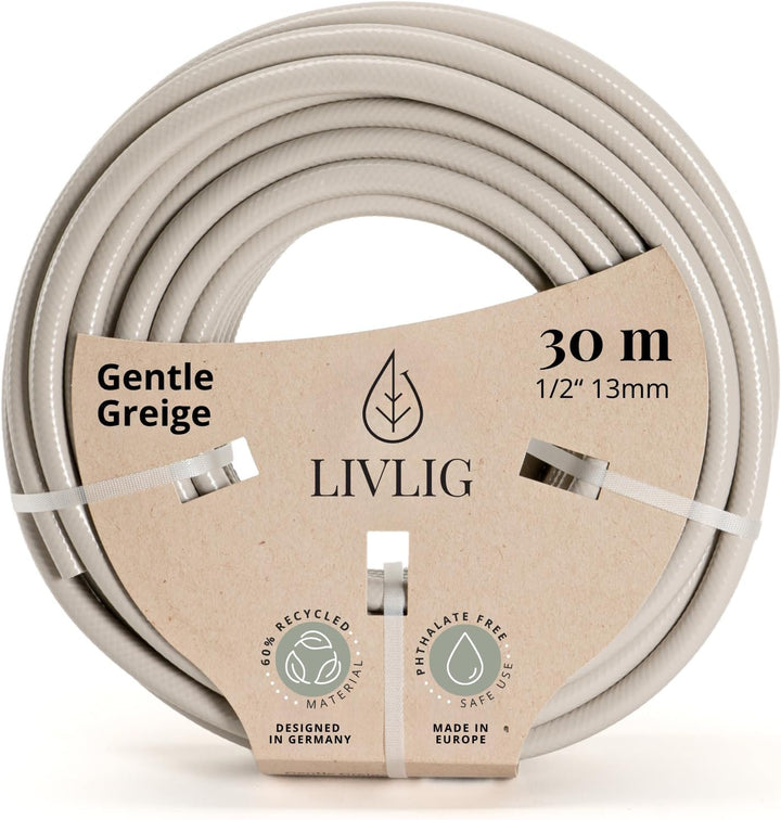 LIVLIG Gartenschlauch 30m, Gartenschlauch 1/2 Zoll Made in Germany, Wasserschlauch 30m aus recycelte
