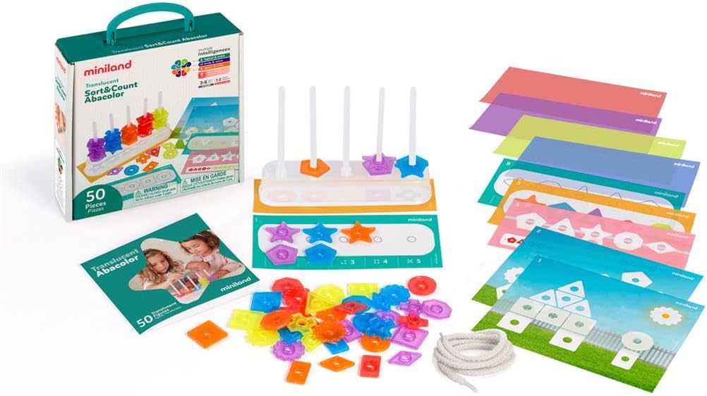 Miniland 32166 Translucent SORT&Count ABACOLO Erwerben Zähler für Leuchttische, Mehrfarbig, S