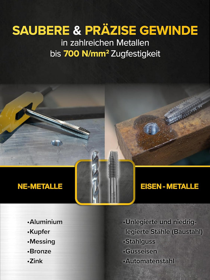 Gewindeschneider Set [aus HSS Stahl | mit Kernlochbohrer Satz] - 15 tlg. Gewindebohrer Set in belieb