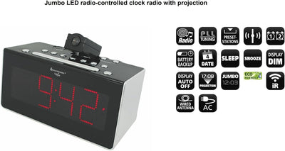 Soundmaster FUR6005 Funkgesteuertes Uhrenradio mit Projektion Infarot-Sensor IR-Sensor Funkuhr Funkw