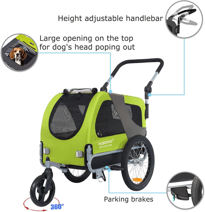 DOGGYHUT® Premium MEDIUM Hundefahrradanhänger & Jogger 2in1 Fahrradanhänger 80104 (Grün)