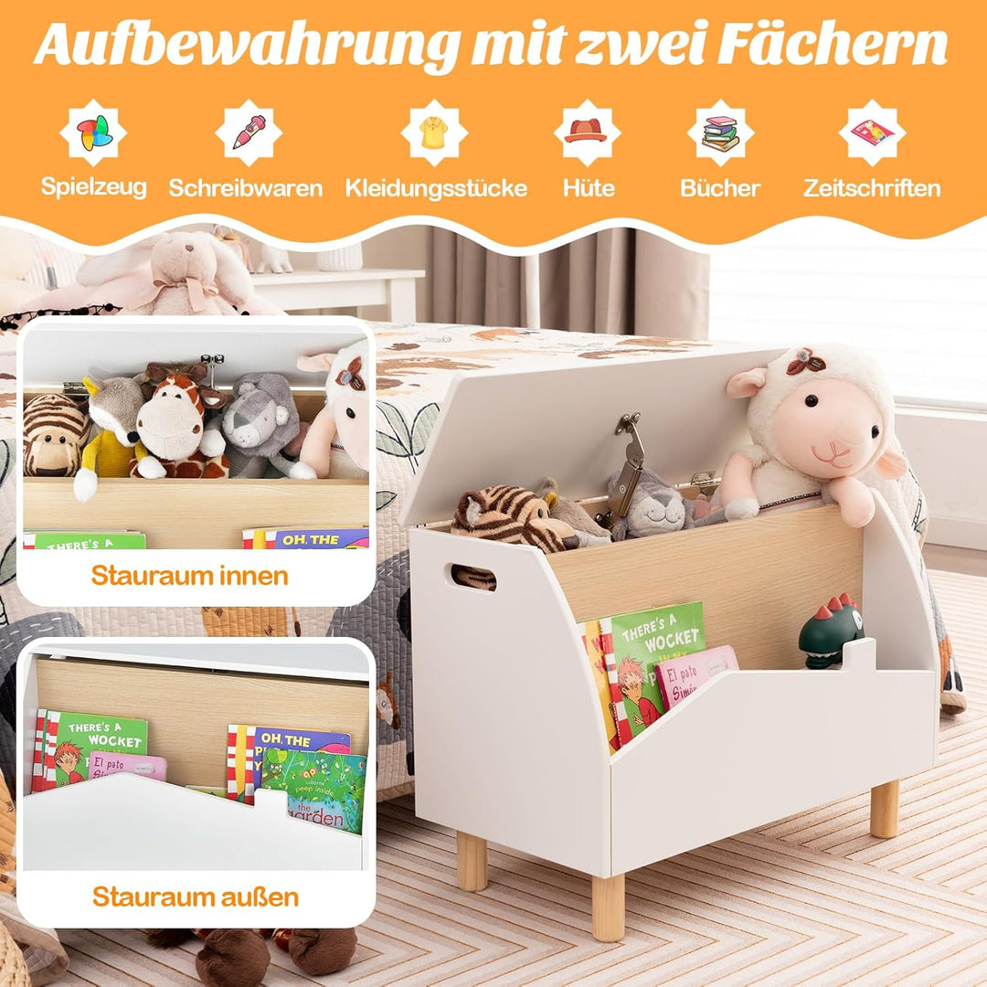 COSTWAY Spielzeugkiste Holz mit Regal, Spielzeugtruhe mit Deckel, Aufbewahrungstruhe Spielzeugbox fü