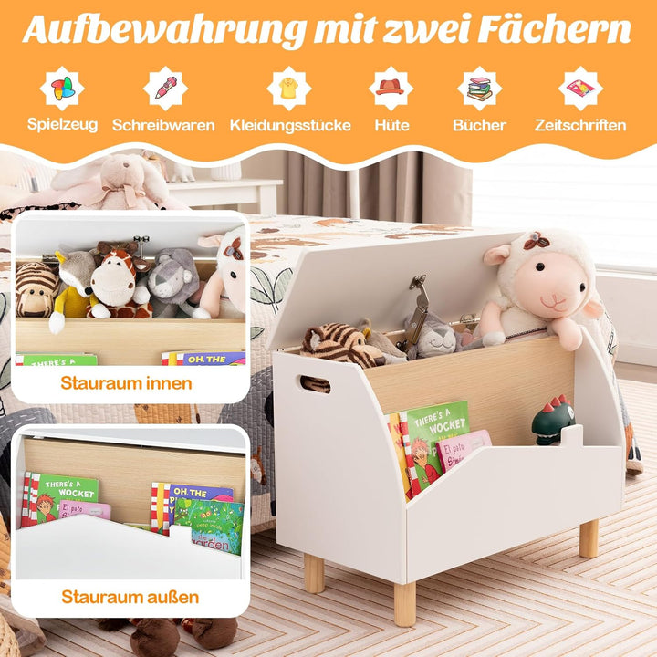 COSTWAY Spielzeugkiste Holz mit Regal, Spielzeugtruhe mit Deckel, Aufbewahrungstruhe Spielzeugbox fü