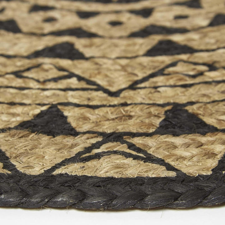 Homescapes Mandala Jute-Teppich Rund 70 cm, Schwarz-Natur, Geflochten, Geometrisch Gemustert 70 cm R