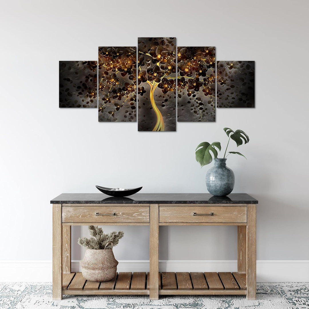 Runa Art Wandbilder Blumen 5 Teilig Bild auf Vlies Leinwand Deko Wohnzimmer Abstrakt Baum Schwarz Go