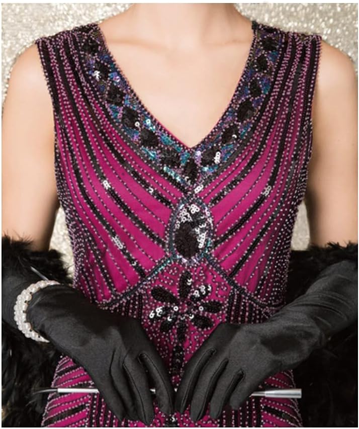 MIMIKRY 20er Jahre Charleston Pailletten Kleid Pink/Schwarz/Multicolor Fransen Flapper Damen-Kostüm